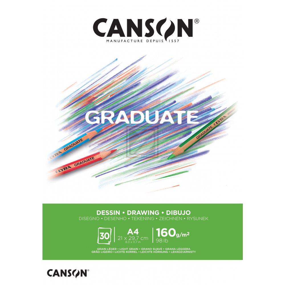 CANSON Zeichenblock Graduate A4 400110365 30 Blatt, Zeichnen, 160g