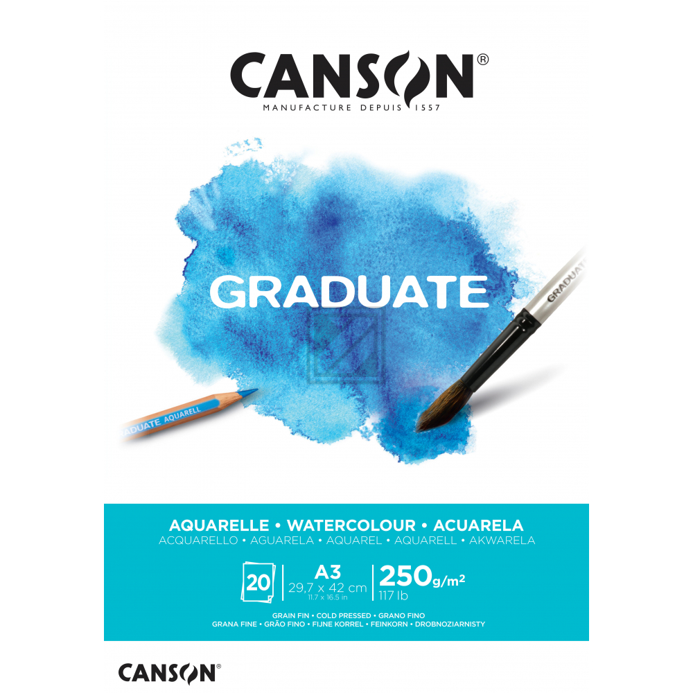 CANSON Zeichenblock Graduate A3 400110375 20 Blatt, aquarell, 250g