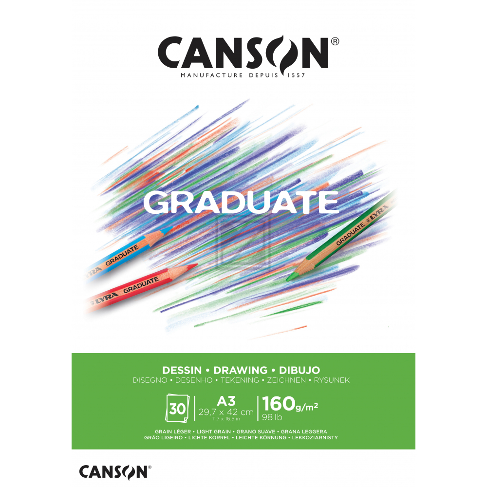 CANSON Zeichenblock Graduate A3 400110366 30 Blatt, Zeichnen, 160g
