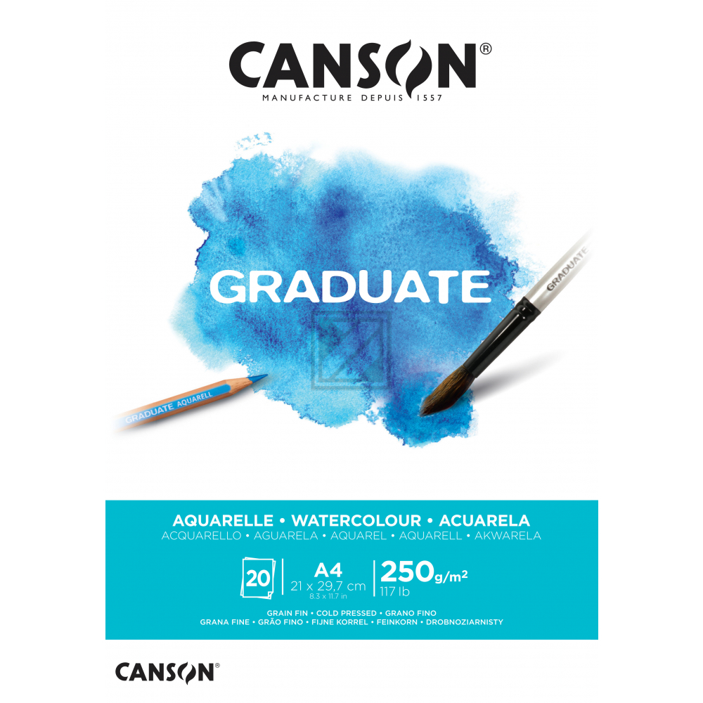 CANSON Zeichenblock Graduate A4 400110374 20 Blatt, aquarell, 250g